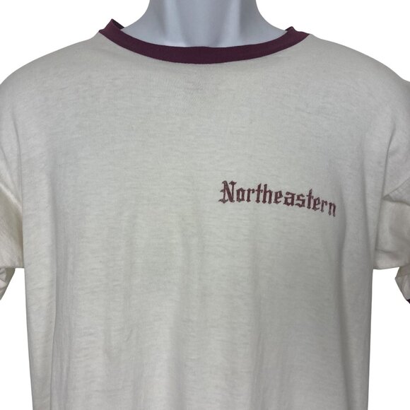 Vintage Champion Northeastern University Ringer T Shirt Large Thrashed 50s 60s - Picture 8 of 12